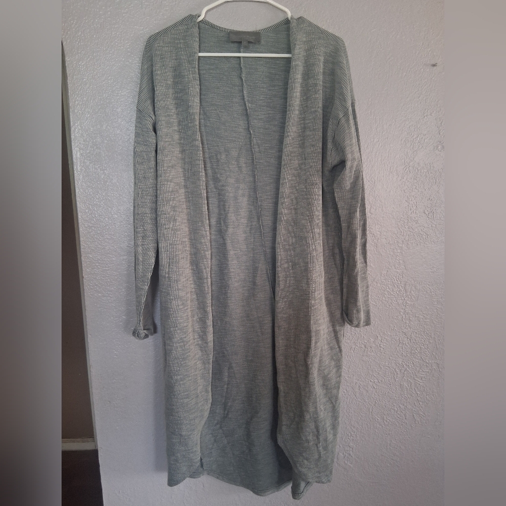 Sunday In Brooklyn Long Line Ribbed Cotton Blend Cardigan Green Lightweight M